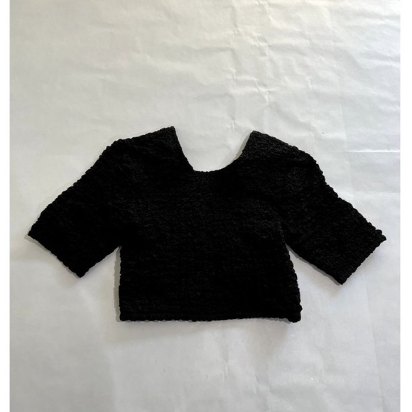 Ganni smocked Poplin crinkle puckered crop top shirt cutout black tshirt y2k - Picture 4 of 6